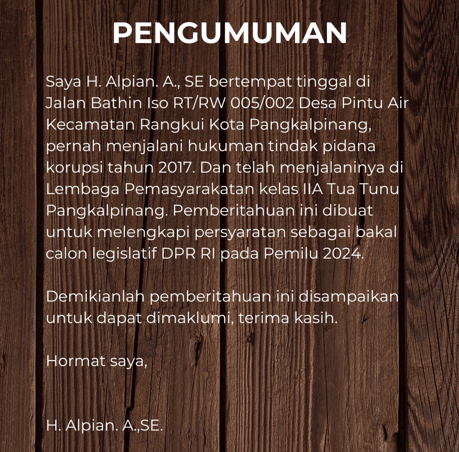 Pemberitahuan: Alpian Sempat Jadi Terpidana Kasus Korupsi Distribusi Pupuk 2 IMG 20231002 133724 1