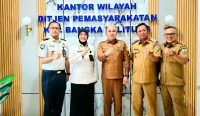 Sekda Bangka Selatan Hefi Nuranda dan Kepala Kanwil Ditjenpas Babel Ade Agustina berfoto bersama jajaran usai pertemuan membahas pembangunan Lapas Toboali di Kantor Kanwil Ditjenpas Babel, Pangkalpinang, Senin (26/10/2026). (Foto: bangkaselatankab.go.id).